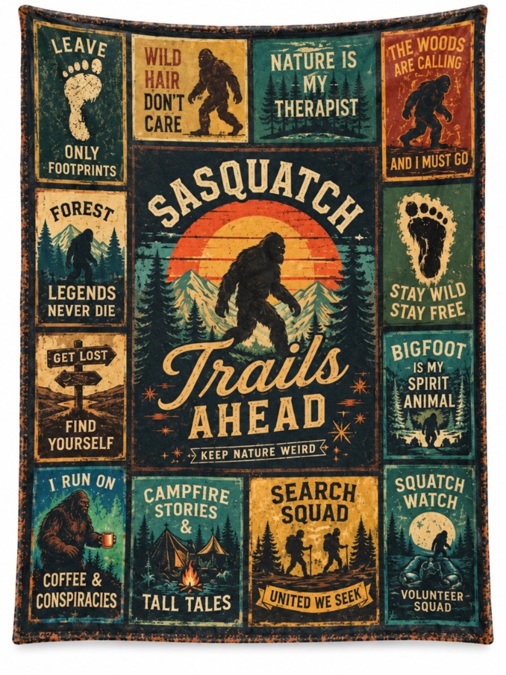Bigfoot Sasquatch Blanket 60" x 80" Vintage Trails Ahead Flannel Throw
